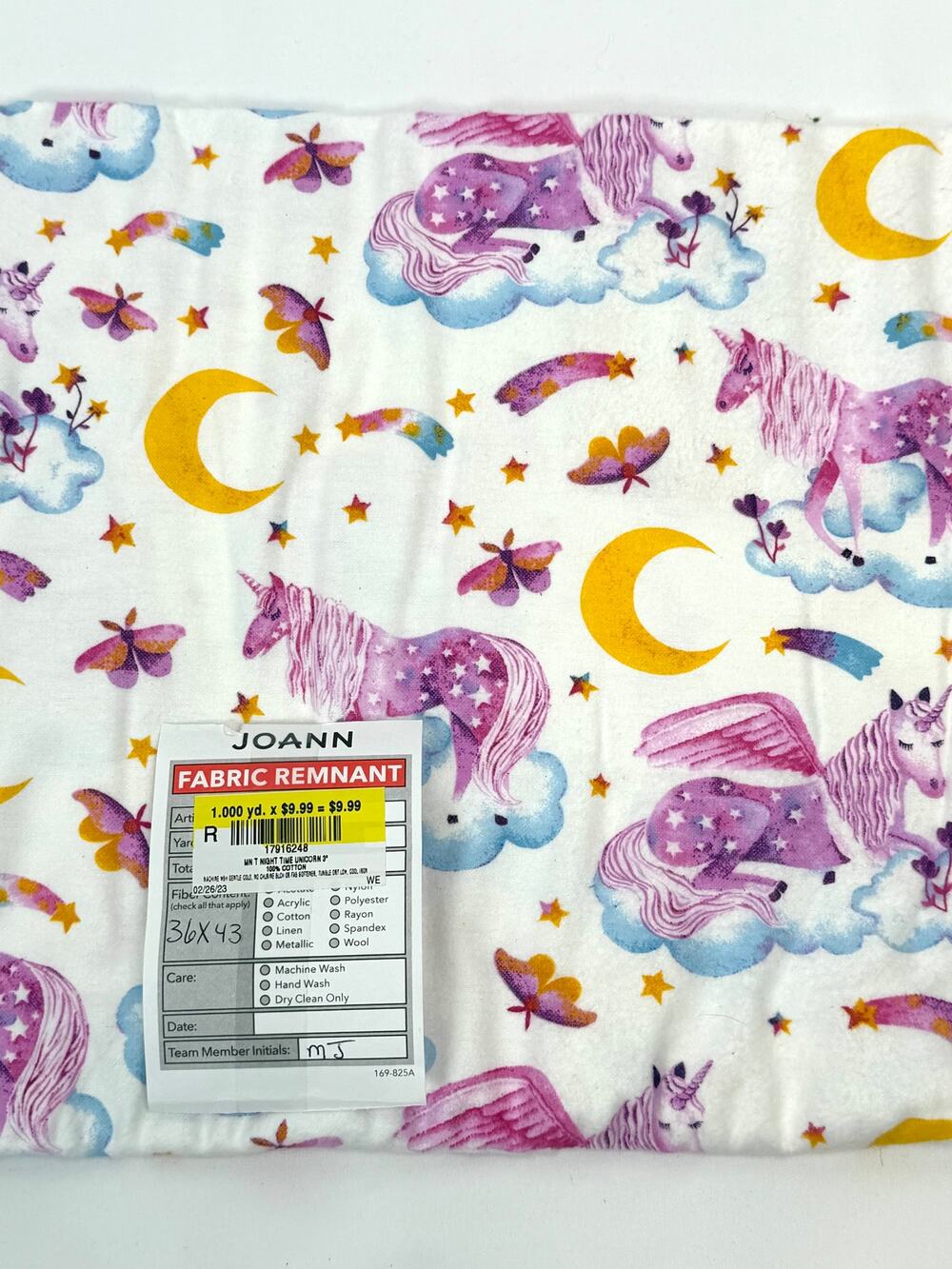 Joann Night Time Unicorn Fabric 100% Cotton Moon Stars 1 Yard 36x43 OOP